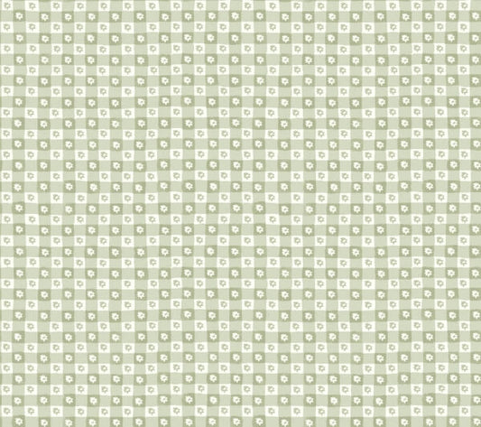 Daisy Gingham Green Floral Check Premium Peel + Stick Wallpaper