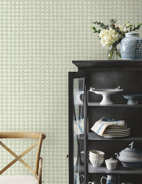 Daisy Gingham Green Floral Check Premium Peel + Stick Wallpaper