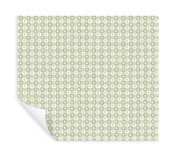 Daisy Gingham Green Floral Check Premium Peel + Stick Wallpaper