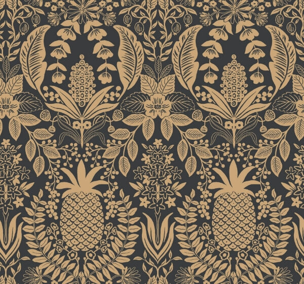 Pineapple Damask Black Wallpaper