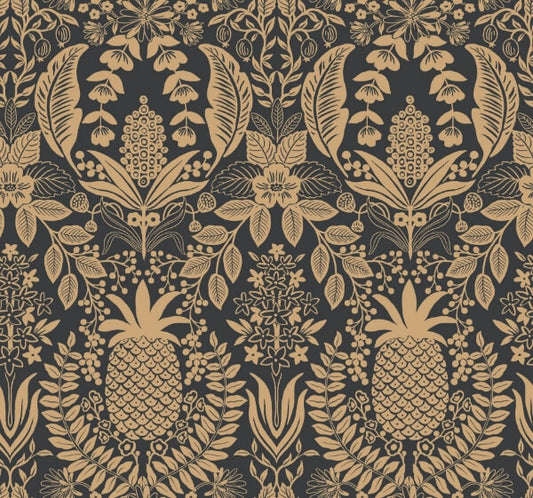 Pineapple Damask Black Wallpaper
