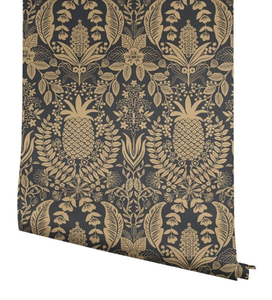 Pineapple Damask Black Wallpaper