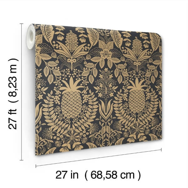 Pineapple Damask Black Wallpaper