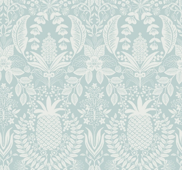 Pineapple Damask Light Blue Wallpaper