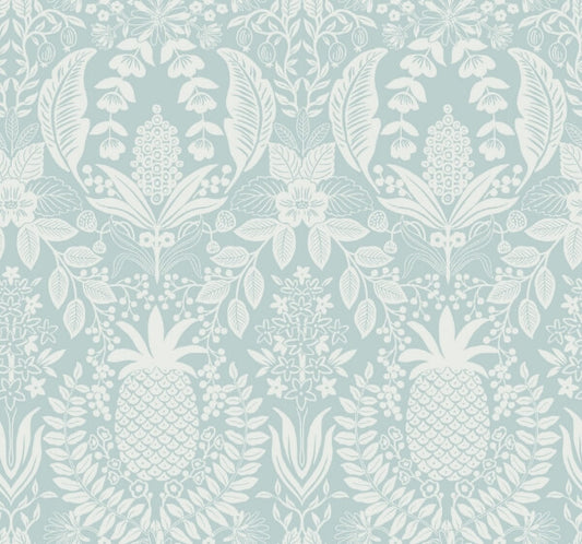Pineapple Damask Light Blue Wallpaper