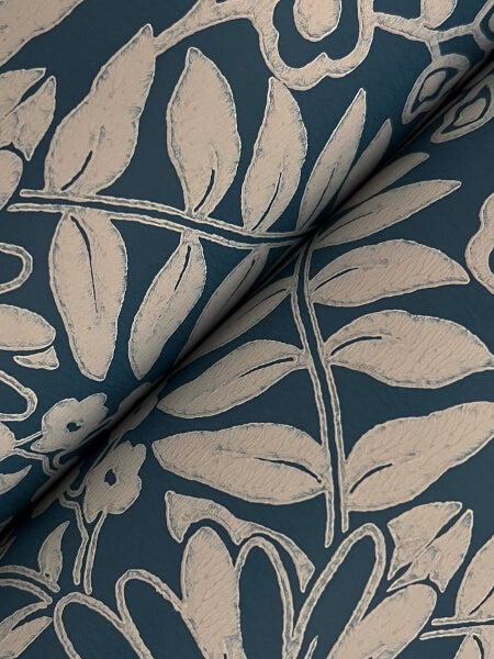 Pineapple Damask Navy Wallpaper