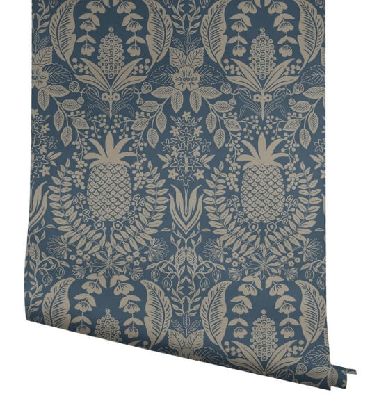 Pineapple Damask Navy Wallpaper