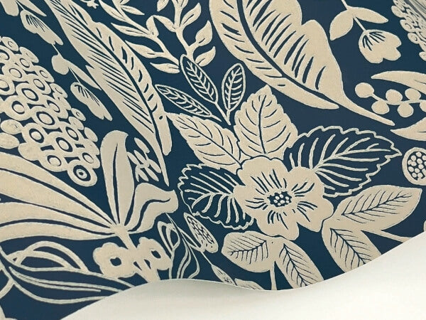 Pineapple Damask Navy Wallpaper