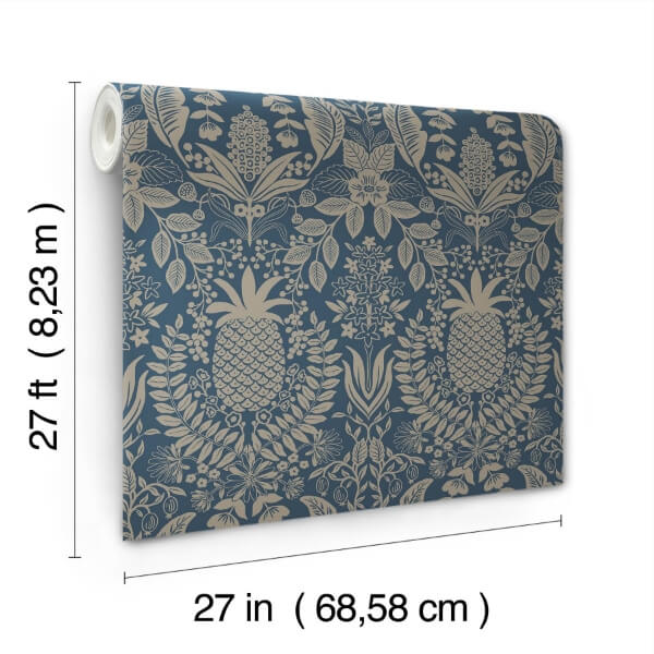 Pineapple Damask Navy Wallpaper