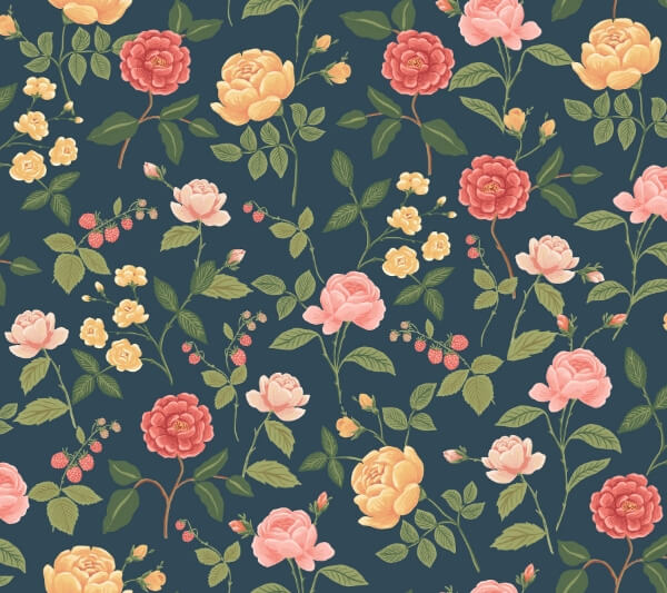 Roses Navy Wallpaper