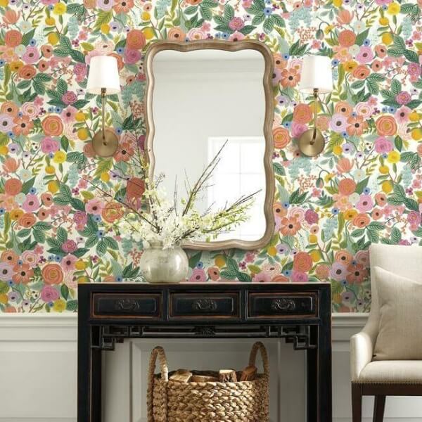 Garden Party Coral & Orange Wallpaper