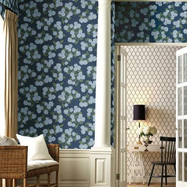 Hydrangea Navy Wallpaper
