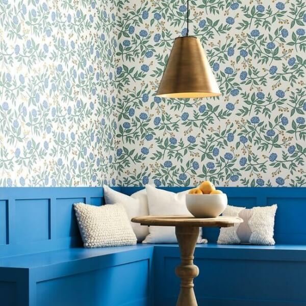 Peonies Periwinkle & Sage Wallpaper
