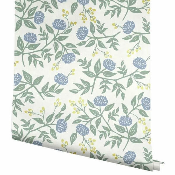 Peonies Periwinkle & Sage Wallpaper