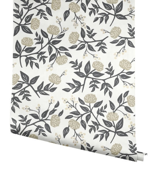 Peonies White & Black Wallpaper