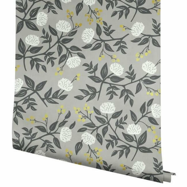 Peonies Grey Wallpaper