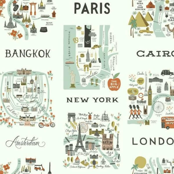 City Maps Mint Metallic Wallpaper