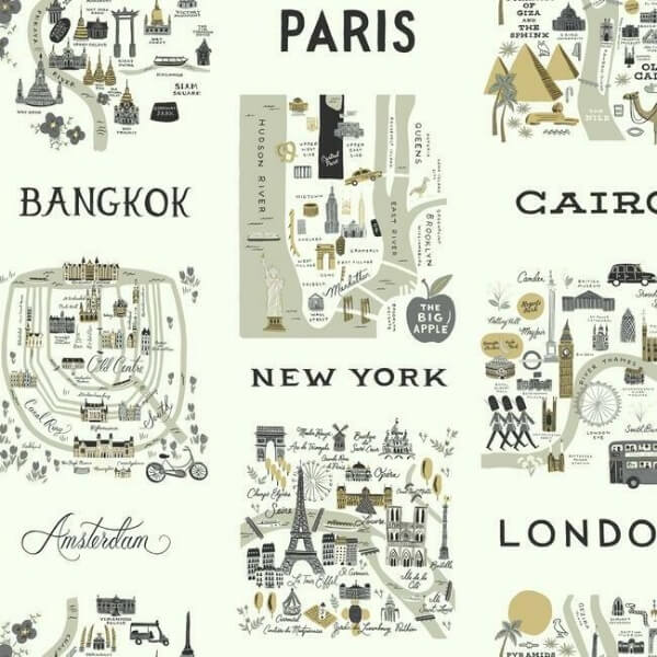 City Maps Grey & Gold Wallpaper