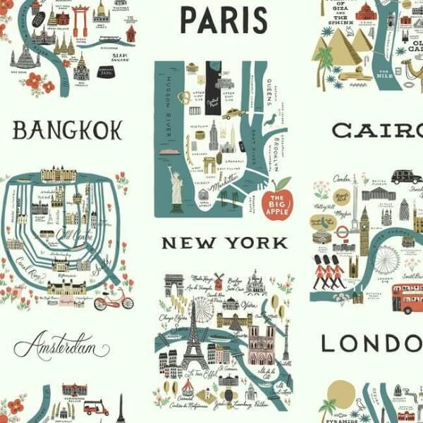 City Maps Blue & Red Wallpaper