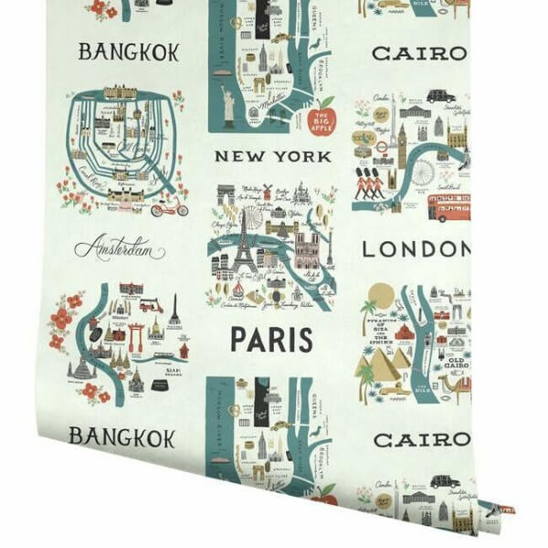 City Maps Blue & Red Wallpaper