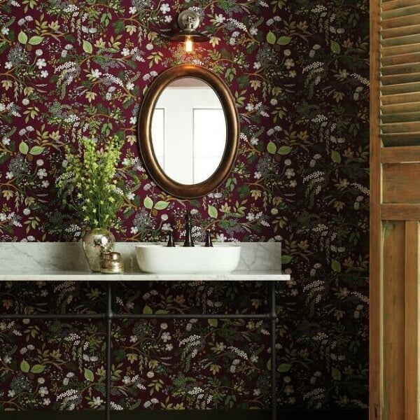 Juniper Forest Burgundy Wallpaper