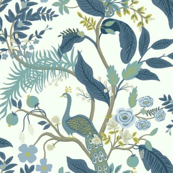 Peacock Blue & White Wallpaper