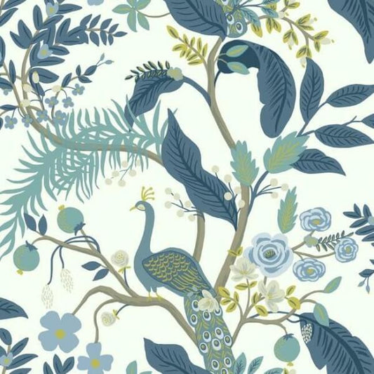 Peacock Blue & White Wallpaper