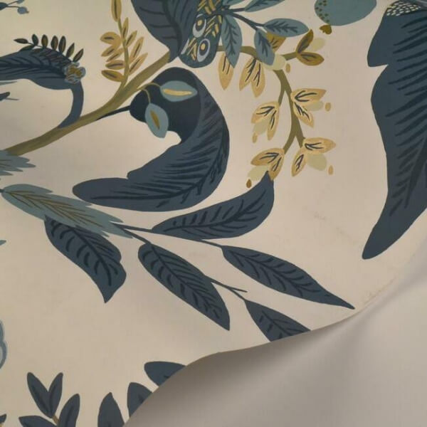 Peacock Blue & White Wallpaper