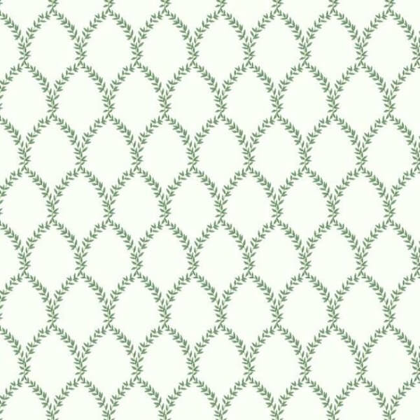 Laurel Green & White Wallpaper