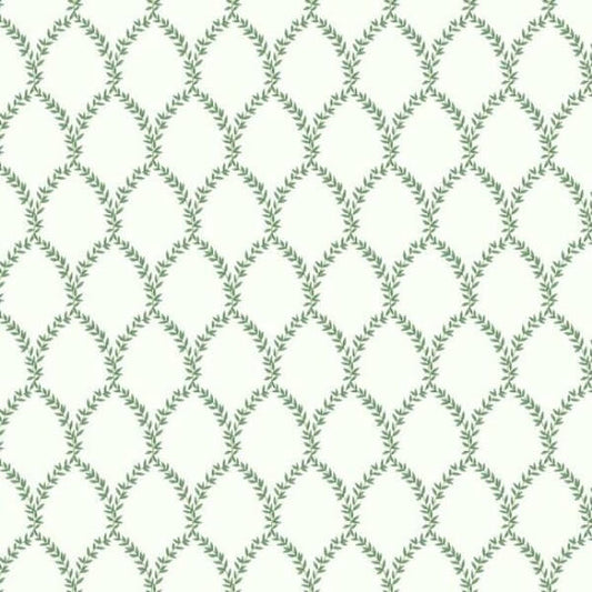 Laurel Green & White Wallpaper