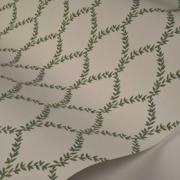 Laurel Green & White Wallpaper