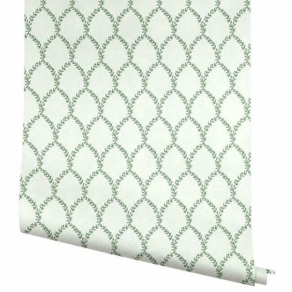 Laurel Green & White Wallpaper