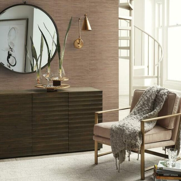 Lustrous Grasscloth Brown Wallpaper
