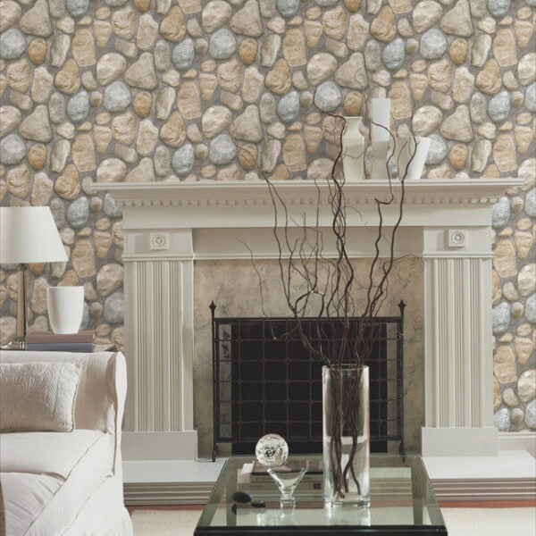 River Rock Slate Grey & Desert Brown Wallpaper