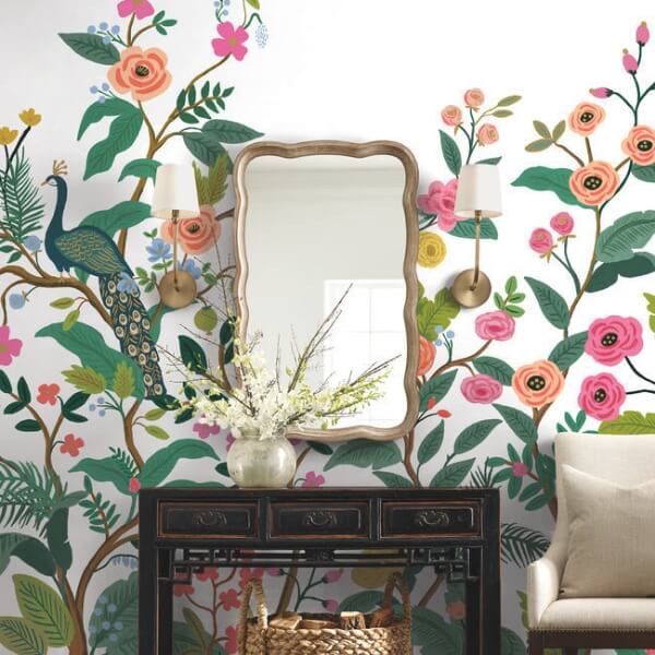 Peacock White Wall Mural