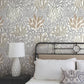 Coral Leaves Taupe & Black Wallpaper