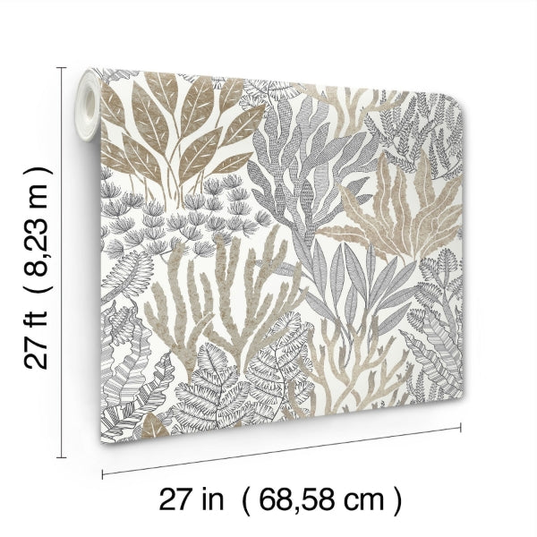 Coral Leaves Taupe & Black Wallpaper