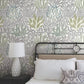 Coral Leaves Blue & Green Wallpaper