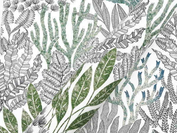 Coral Leaves Blue & Green Wallpaper