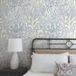 Coral Leaves Blue & Aqua Wallpaper