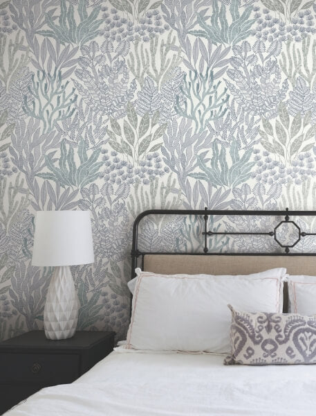 Coral Leaves Blue & Aqua Wallpaper