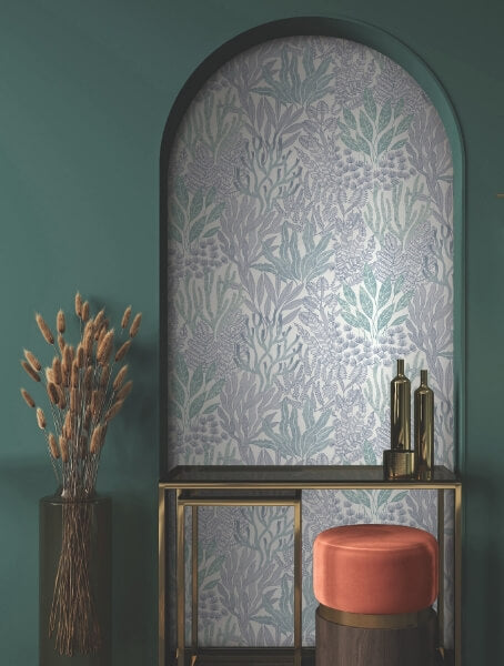 Coral Leaves Blue & Aqua Wallpaper