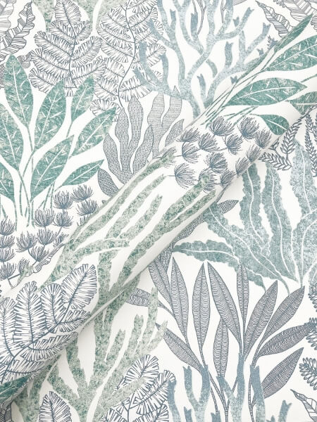 Coral Leaves Blue & Aqua Wallpaper