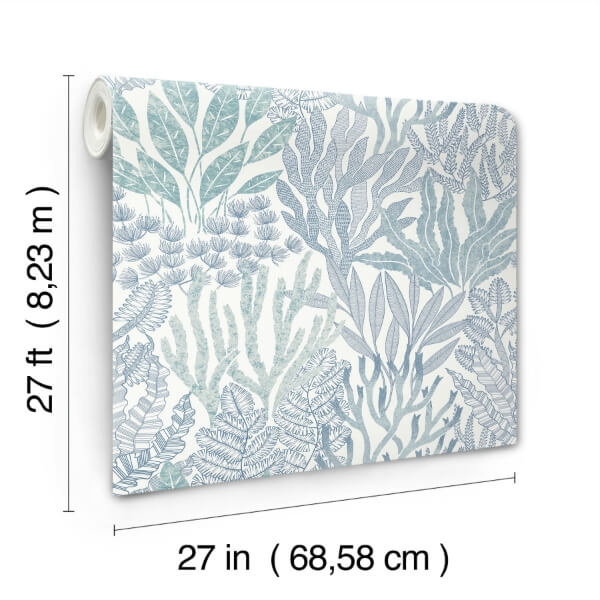 Coral Leaves Blue & Aqua Wallpaper