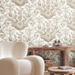 Avian Fountain Toile Mink Wallpaper
