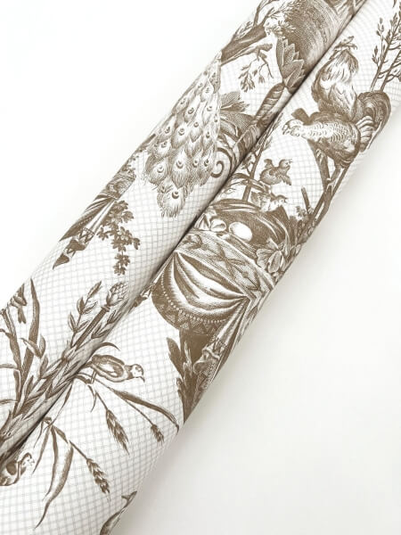 Avian Fountain Toile Mink Wallpaper