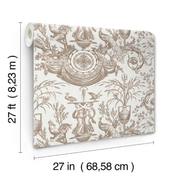 Avian Fountain Toile Mink Wallpaper