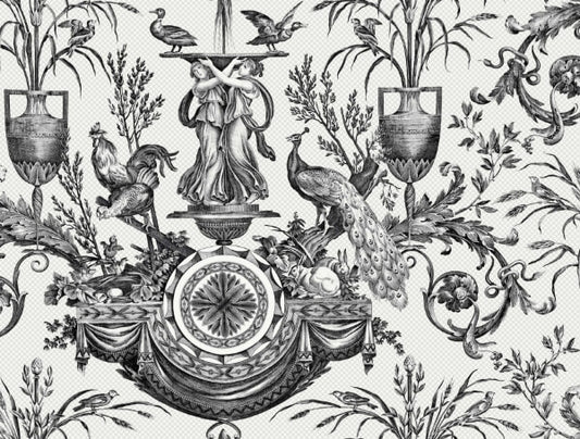 Avian Fountain Toile Black Wallpaper
