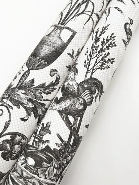 Avian Fountain Toile Black Wallpaper