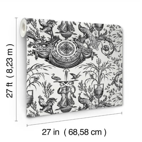 Avian Fountain Toile Black Wallpaper